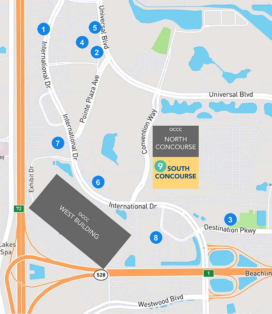 Orange County Convention Center and surrounding hotels map